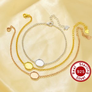 8x10MM Keepsake Breast Milk Resin Oval Bezel Bracelet Settings,Solid 925 Sterling Silver Rose Gold Plated Bracelet,DIY Bracelet Supplies 7.2\'\'+2\'\' 1900316