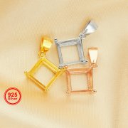 8MM Square Prong Pendant Settings,Solid 925 Sterling Silver Charm,Simple Square Charm,DIY Pendant Bezel Supplies 1431225