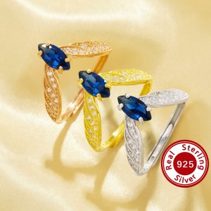4x8MM Marquise Simulated Sapphire Angel Wings Ring,Solid 925 Sterling Silver Rose Gold Plated Ring,Wings Art Deco Adjustable Ring 6290631