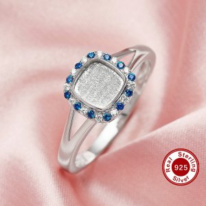 Keepsake Breast Milk Resin Birthstone Ring Settings,Cushion Square Bezel Ring,Solid Back 925 Sterling Silver Ring,Split Shank Ring,DIY Ring Supplies 1294713