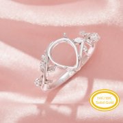 Pear Prong Ring Settings,Bypass Shank Solid 14K 18K Gold Ring,Tree Branch Leaf Art Deco DIY Ring Supplies 1295042