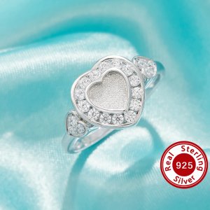 Keepsake Breast Milk Resin Heart Bezel Ring Settings,Solid 925 Sterling Silver Ring,Vintage Styles CZ Stone Heart Solid Back Ring,DIY Ring Supplies 1295046-1