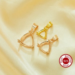 Triangle Prong Pendant Settings,Solid 925 Sterling Silver Rose Gold Plated Pendant Charm,Minimalist Triangle Pendant,DIY Pendant Supplies 1431495
