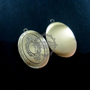 5Pcs 27x37mm large vintage flower engraved brass bronze oval photo locket 1121040