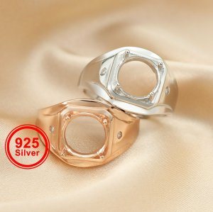 10MM Round Prong Ring Blank Settings Men\'s Bezel Solid 925 Sterling Silver Rose Gold Plated Adjustable Ring Band for Gemstone 1294315