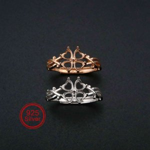 1Pcs 4MM Heart Prong Ring Settings Blank Adjustable 4 Stones Clover Rose Gold Plated Solid 925 Sterling Silver DIY Bezel for Gemstone 1294186