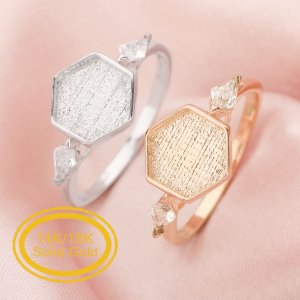 8MM Hexagon Keepsake Breast Milk Resin Ring Settings,Solid Back Hexagon Bezel Ring,Three Stones Bezel Solid 14K 18K Gold Ring 1294645