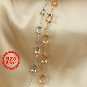 5 Stones Oval Prong Bracelet Settings Solid 925 Sterling Silver Rose Gold Plated DIY Bracelet Prong Bezel Settings 6''+1.6'' 1900271