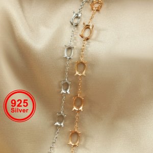 5 Stones Oval Prong Bracelet Settings Solid 925 Sterling Silver Rose Gold Plated DIY Bracelet Prong Bezel Settings 4\'\'+1\'\' 1900271