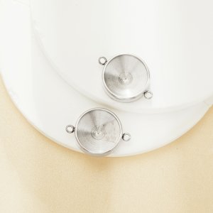 14MM Round Stainless Steel Pendant Settings With Two Loops,Minimalist Silver Pendant Charm Connector,DIY Pendant Blank Supplies 1431543