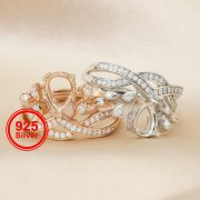 Pear Prong Ring Blank Settings Flower Crown Bezel Solid 925 Sterling Silver Rose Gold Plated Adjustable Ring Band for Gemstone 1294311