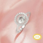 Halo Round Pin Ring Settings For Half Drilled Pearl Bead,Solid 14K 18K Gold Ring For Half Drilled Beads,Pave Moissanite Ring,DIY Ring Supplies 1215103
