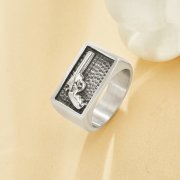 Stainless Steel Pistol Pattern Signet Ring,Rectangular Signet Rings,Men's Silver Rings, Western Badge Rings,DIY Ring Supplies 1295015