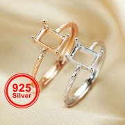 1Pcs 5x7MM Rectangle Prong Ring Settings Blank Rose Gold Plated Solid 925 Sterling Silver DIY Bezel Tray for Gemstone 1294201