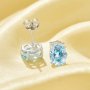 Minimalist Oval Studs Earrings With 6x8MM Oval Light Blue CZ Stone,Solid 925 Sterling Silver Earrings,March Birthstone Earrings 6320045