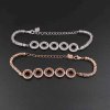 1Pcs 5-6MM Round Bezel Rose Gold Plated Solid 925 Sterling Silver 5 Stones Luxury Bracelet Settings 5.5Inches+2Inches Extension Chain 1900223