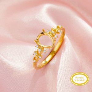 6x8MM Pear Prong Ring Settings,Tree Branch Leaf Solid 14K 18K Gold Ring,Art Deco Pear Ring,DIY Ring Supplies For Gemstone 1295091