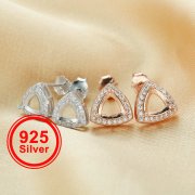 1Pair 5-6MM Rose Gold Plated Solid 925 Sterling Silver Trillion Triangle Prong Bezel DIY Studs Earrings Settings for Gemstone Jewelry Supplies 1706047