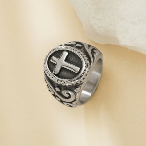Heavy Jerusalem Cross Stainless Steel Ring,Stainless Steel Baptism Ring,Cross Religious Ring,Men\'s Ring,DIY Ring Supplies 1295010