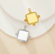 10.5MM Square Bezel Stainless Steel Pendant Settings,Yellow Gold Rhodium Square Pendant Charm,Vintage Styles Pendant,DIY Pendant Supplies 1431524