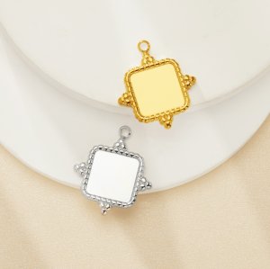 10.5MM Square Bezel Stainless Steel Pendant Settings,Yellow Gold Rhodium Square Pendant Charm,Vintage Styles Pendant,DIY Pendant Supplies 1431524
