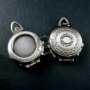 5pcs 16mm round bezel tray setting flower engraved brass antiqued silver vintage style fold photo locket pendant charm 1113013