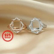 1Pcs 8X10MM Rectangle Bezel Rose Gold Silver Gemstone Cz Stone Prong Bezel Solid 925 Sterling Silver Adjustable Ring Settings 1294140