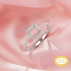 Cushion Square Prong Ring Settings,Solid 14K 18K Gold Ring,Art Deco Minimalist Square Ring,DIY Ring Supplies For Gemstone 1295089
