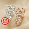 6x8MM Pear Prong Ring Settings Stackable Birthstone Solid 925 Sterling Silver Rose Gold Plated Bezel Stacker Wedding Band Set DIY Supplies 1294413