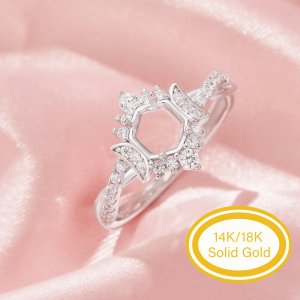 Dainty Hexagon Prong Ring Settings,Full Moon Solid Back 14K 18K Gold Moissanite Ring,Infinity Art Deco Ring,DIY Ring Supplies 1294973