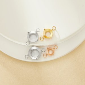 Two Loops Round Prongs Bezel Pendant Settings,Rose Gold Plated Stainless Steel Pendant Charm,Round Two Loops Charm Pendant,Simple Pendant Blank 1411435