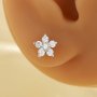 1pcs Dainty Screw Back Flower Studs Earrings With Round White Cubic Zirconia,Solid 925 Sterling Silver Earring,Pave CZ Stone Flower Earrings 6310098