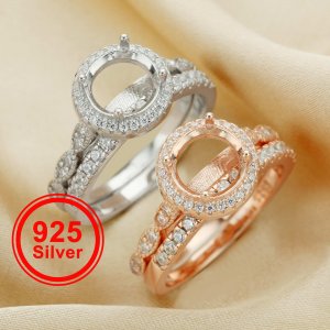 8MM Round Prong Ring Settings,Stackable Solid 925 Sterling Silver Ring,Rose Gold Plated Halo Bezel Band Stacker Ring Set,DIY Ring Set 1294506