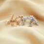 3MM Square Prong Studs Earrings Settings,4 Stone Curved Solid 925 Sterling Silver Rose Gold Plated Earrings,DIY Earrings Bezel Supplies 1706102