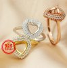8MM Double Halo Heart Prong Ring Settings Solid 925 Sterling Silver Rose Gold Plated Ring Bezel for Faceted Stone 1294320