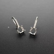 1Pair 5/6.5MM Round Gems Cz Stone Bezel Solid 925 Sterling Silver Prong Earrings Hook Settings DIY Supplies 1702184