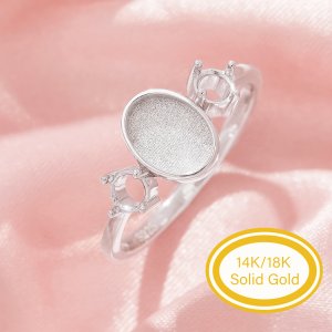 Keepsake Breast Milk Resin Oval Bezel Ring Settings With 4MM Side Stone Round Prong Ring Settings,Solid 9K 14K 18K Gold Ring,Family Ring 1222130