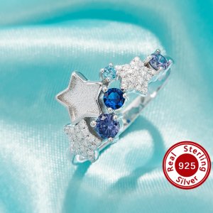 Keepsake Breast Milk Resin Star Bezel Ring Settings,Solid 925 Sterling Silver Ring,Color CZ Stone Art Deco Solid Back Ring,DIY Ring Supplies 1295040-1