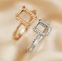 1Pcs Mulitiple Size Rose Gold Plated Solid 925 Sterling Silver Rectangle Millgraine Frame DIY Adjustable Ring Settings for Gemstone 1294170