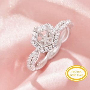 Hexagon Prong Ring Settings,Infinity Solid 14K 18K Gold Moissanite Ring,Elegant Pave Moissanite Ring,DIY Ring Supplies For Gemstone 1294986