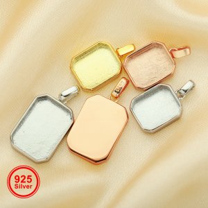 Keepsake Breast Milk Resin Rectangle Pendant Bezel Settings,Solid 925 Sterling Silver Rose Gold Plated Pendant,DIY Memory Jewelry 1431182