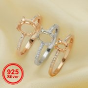 Oval Prong Ring Settings,Solid 925 Sterling Silver Rose Gold Plated Ring,Art Deco Ring,DIY Ring Blank Supplies 1224163