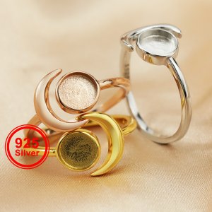 6MM Keepsake Breast Milk Resin Round Bezel Ring Settings Full Moon Solid 925 Sterling Silver Rose Gold Plated DIY Adjustable Ring Supplies 1294328