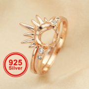 8MM Round Prong Ring Settings,Stackable Solid 925 Sterling Silver Ring,Rose Gold Plated Art Deco Stacker Ring Band,DIY Ring Set For Wedding 1294425