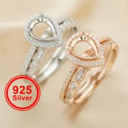 6x8MM Halo Pear Prong Ring Settings Ring,Stackable Solid 925 Sterling Silver Ring,Rose Gold Plated Art Deco Stacker Ring Band 1294432