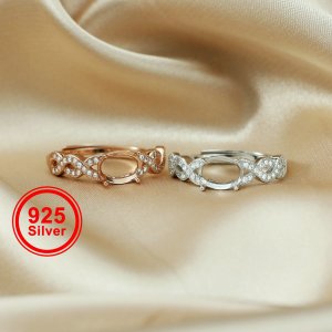 6x8MM Oval Prong Ring Settings Solid 925 Silver Rose Gold Plated Freeform Shank DIY Adjustable Ring Bezel for Gemstone Supplies 1224087