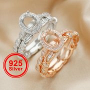 6x8MM Oval Prong Rings Settings Stackable Solid 925 Sterling Silver Rose Gold Plated Art Deco Bezel Stacker Ring DIY Set 1294475