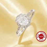 Luxury Oval Simulated Diamond Ring With 6x8MM Oval White Cubic Zirconia,Flower Solid 925 Sterling Silver Ring,Art Deco Oval Ring 6220346