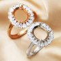 1Pcs 8x10MM Oval Bezel Pear Accents Halo Rose Gold Plated Solid 925 Sterling Silver Adjustable Prong Ring Settings Blank for Gemstone 1224036