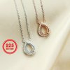 1Pcs 6X8MM Pear Bezel Halo Pave Pendant Settings Rose Gold Plated Solid 925 Sterling Silver Necklace 16Inches +2 Inches Extension DIY Gemstone Supplies 1431046